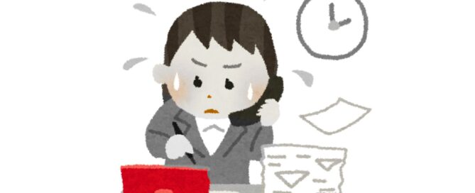 Illustrazione di professionista al computer mentre risponde al telefono e scrive appunti, rappresentazione di poco tempo per studiare inglese al lavoro.