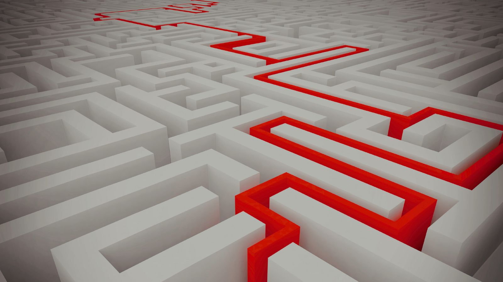 Labirinto con percorso evidenziato in rosso, metafora della difficoltà nel gestire e chiudere lo small talk in inglese