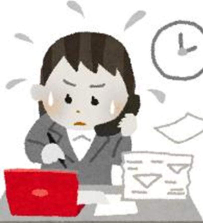 Illustrazione stilizzata di un'impiegata stressata e sommersa dalle scadenze lavorative in ufficio.